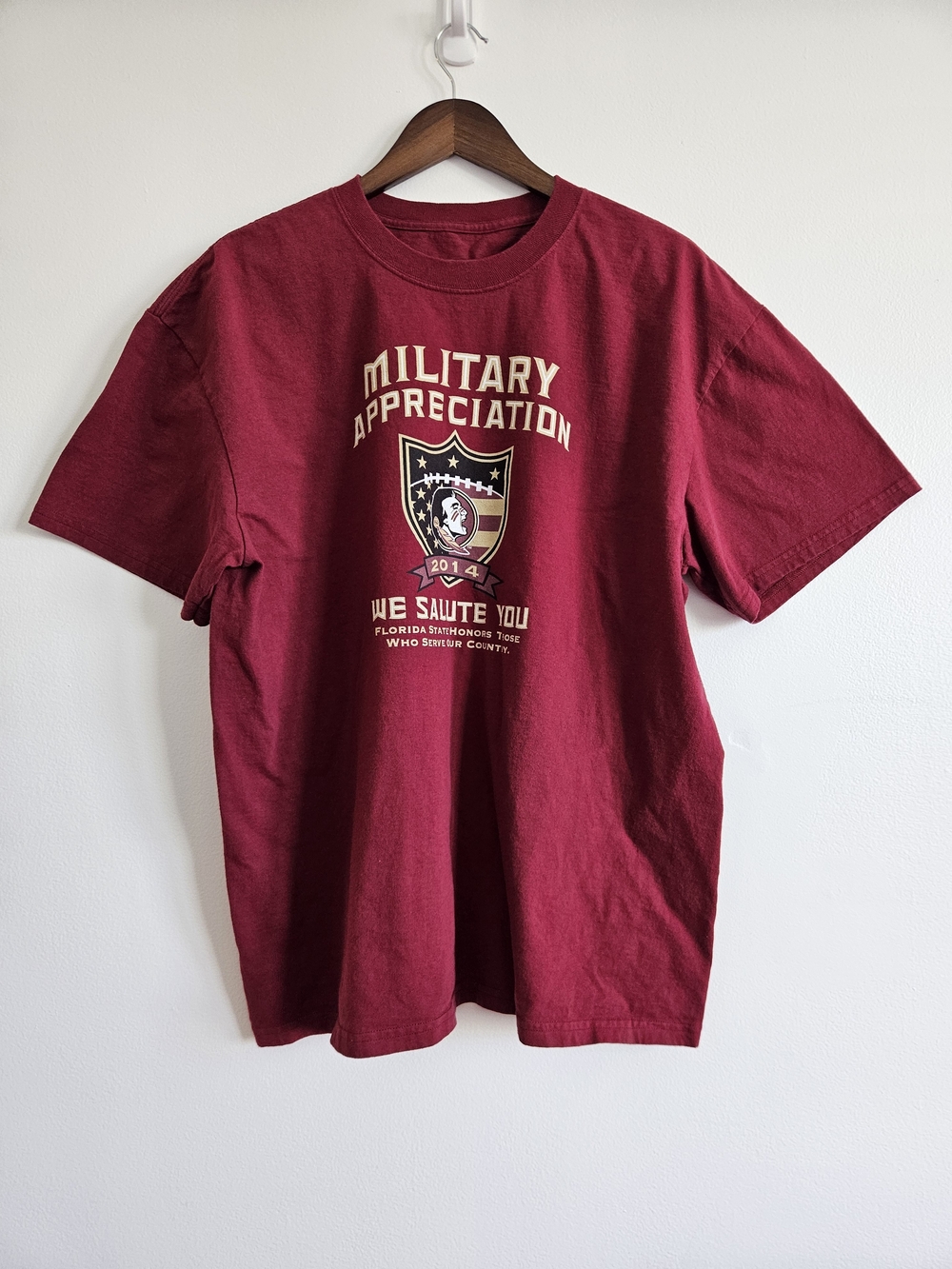 FSU XL Red Garnet T Shirt Tee Military Appreciation 100% Cotton